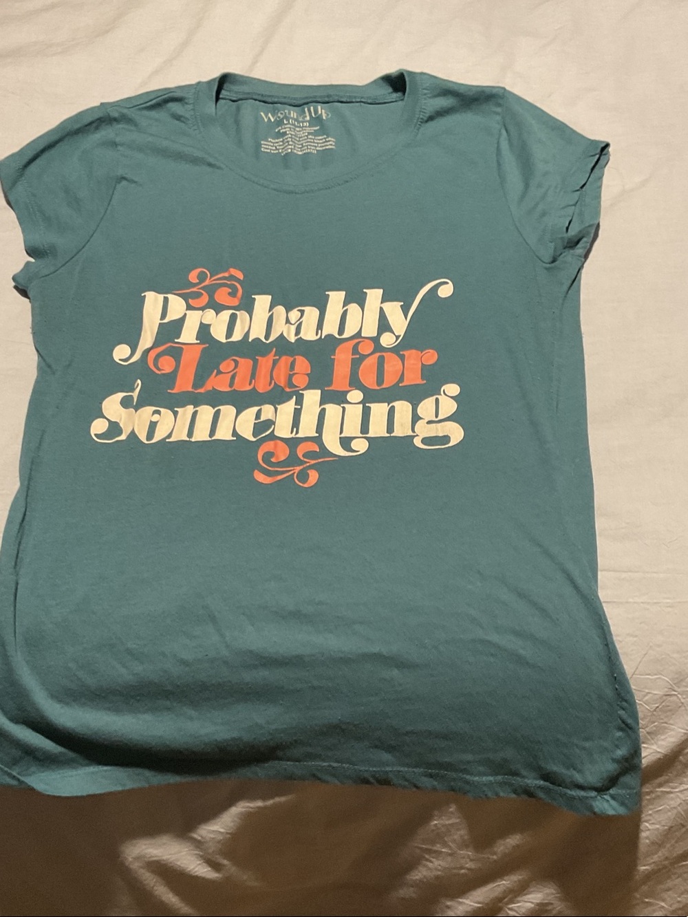 Wound Up Teal Graphic Tee with Cream and Coral Print